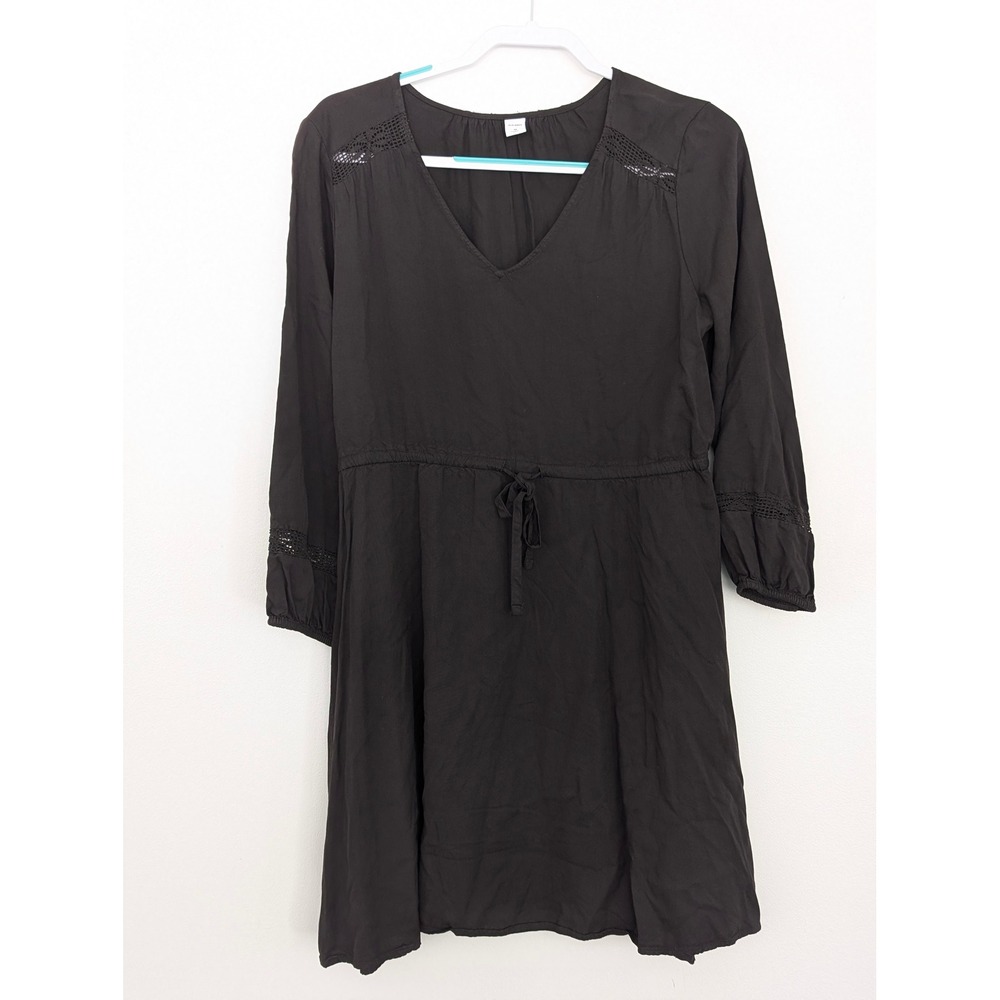Old Navy Womens‎ Black V-Neck Crochet Lace Trim Drawstring Waist Dress Size M